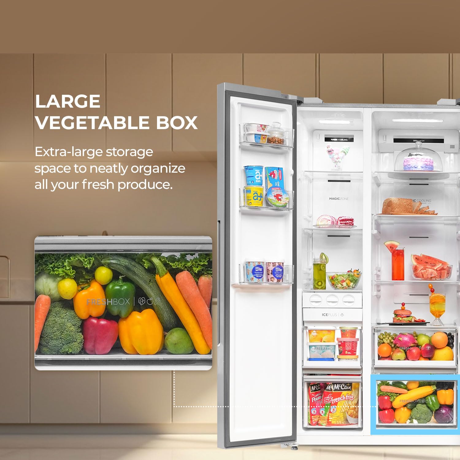 Haier 596L 3Star 2 Door Side by Side Frost Free Refrigerator|100% Convertible|Expert Inverter|Digital Display Panel|Twist Ice Tray|Deo Fresh Technology (HES-690SS, Shiny Silver) - Image 3