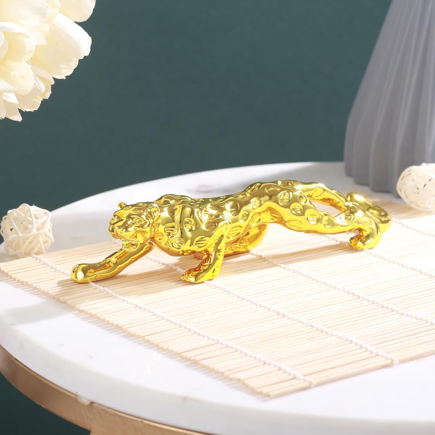 TIED RIBBONS Decorative Golden Panther Jaguar Leopard Sculpture Showpiece Animal Figurines Statue (Resin, 4 cm x 18 cm) for Home Decor Bedroom Table Office Decoration Gifting Items - Image 2