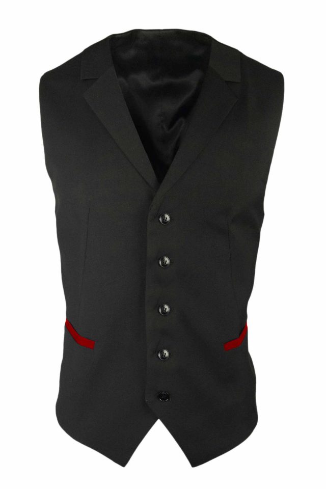 Men’s Trim Collared Vest – Black with Red