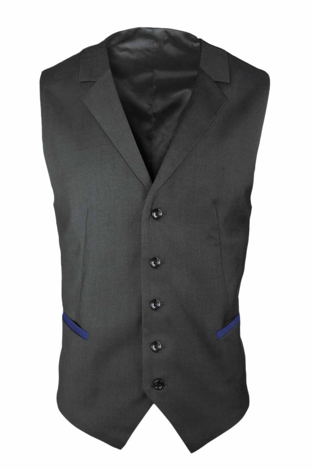 Men’s Trim Collared Vest – Charcoal with Royal