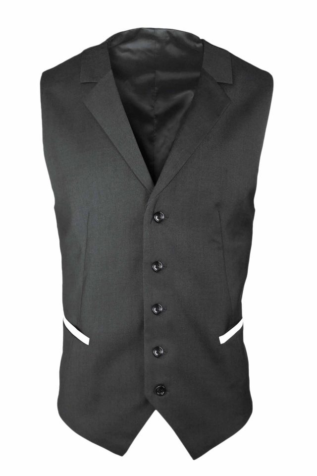 Men’s Trim Collared Vest – Charcoal with White