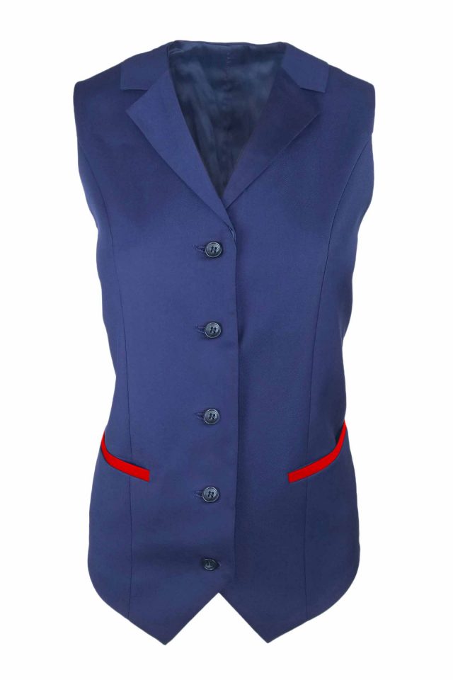 Women’s Trim Collared Vest – Royal with Red